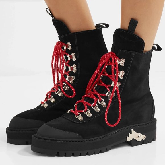 Off-White Virgil Abloh Hiking Mountain Combat Boots (black/red suede) WITH BOX - Picture 2 of 5